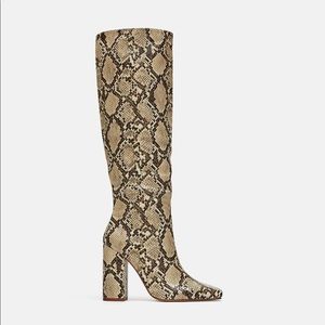NEW Zara Snakeskin Knee High Boots 37